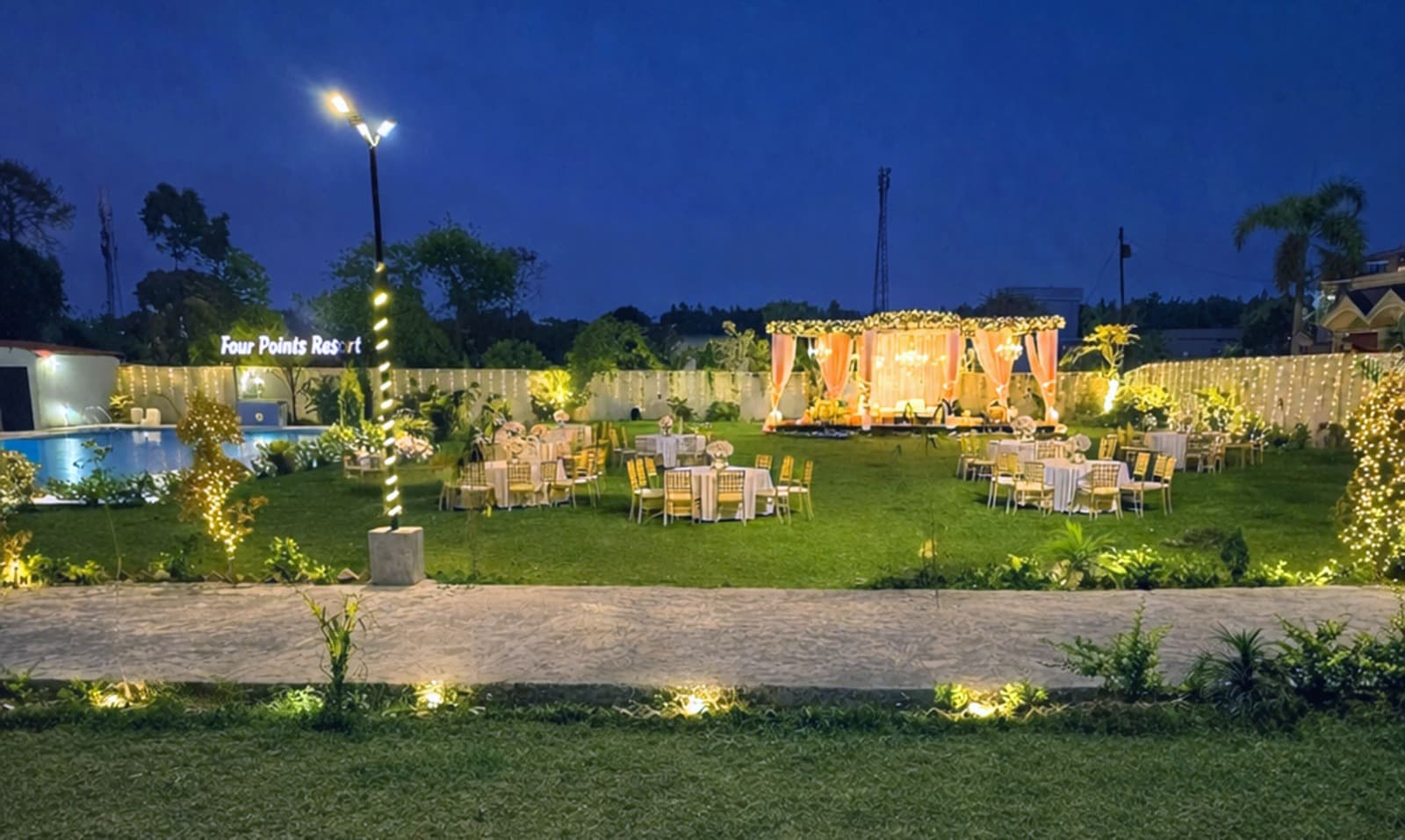 Outdoor wedding and event lawn setup at Four Points Resort Dehradun